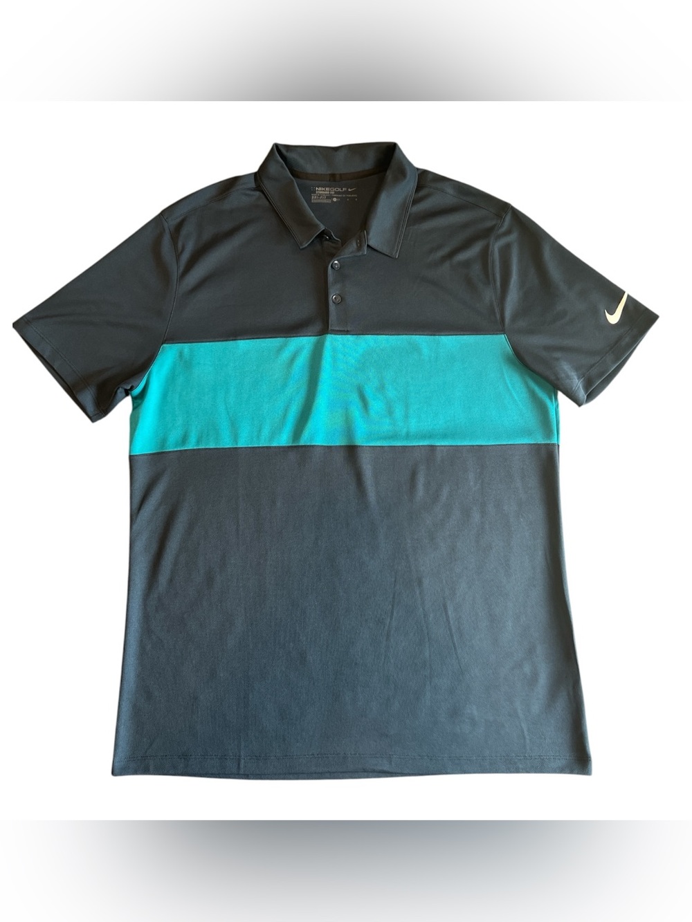 Nike Golf Dri-Fit Men's Large Polo Shirt Navy and Teal Colorblock Short Sleeve